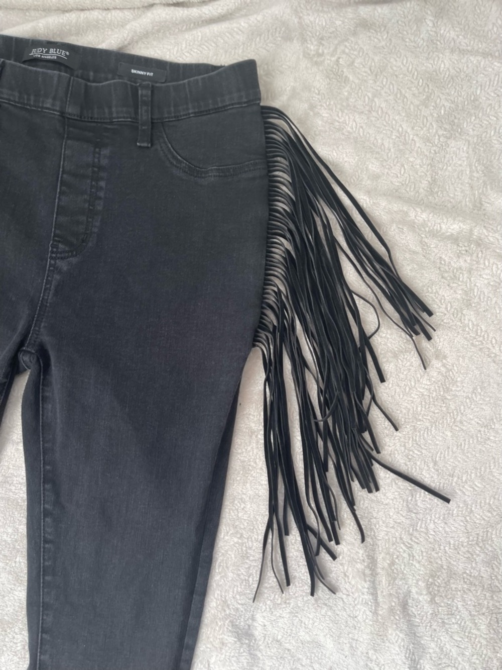 Judy Blue Western Skinny Fit Black Charcoal Fringe Women’s Jeans Size 13/31 - Picture 5 of 13